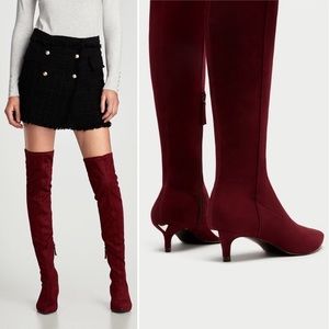 Zara Burgundy Red Over The Knee High Heel Boots